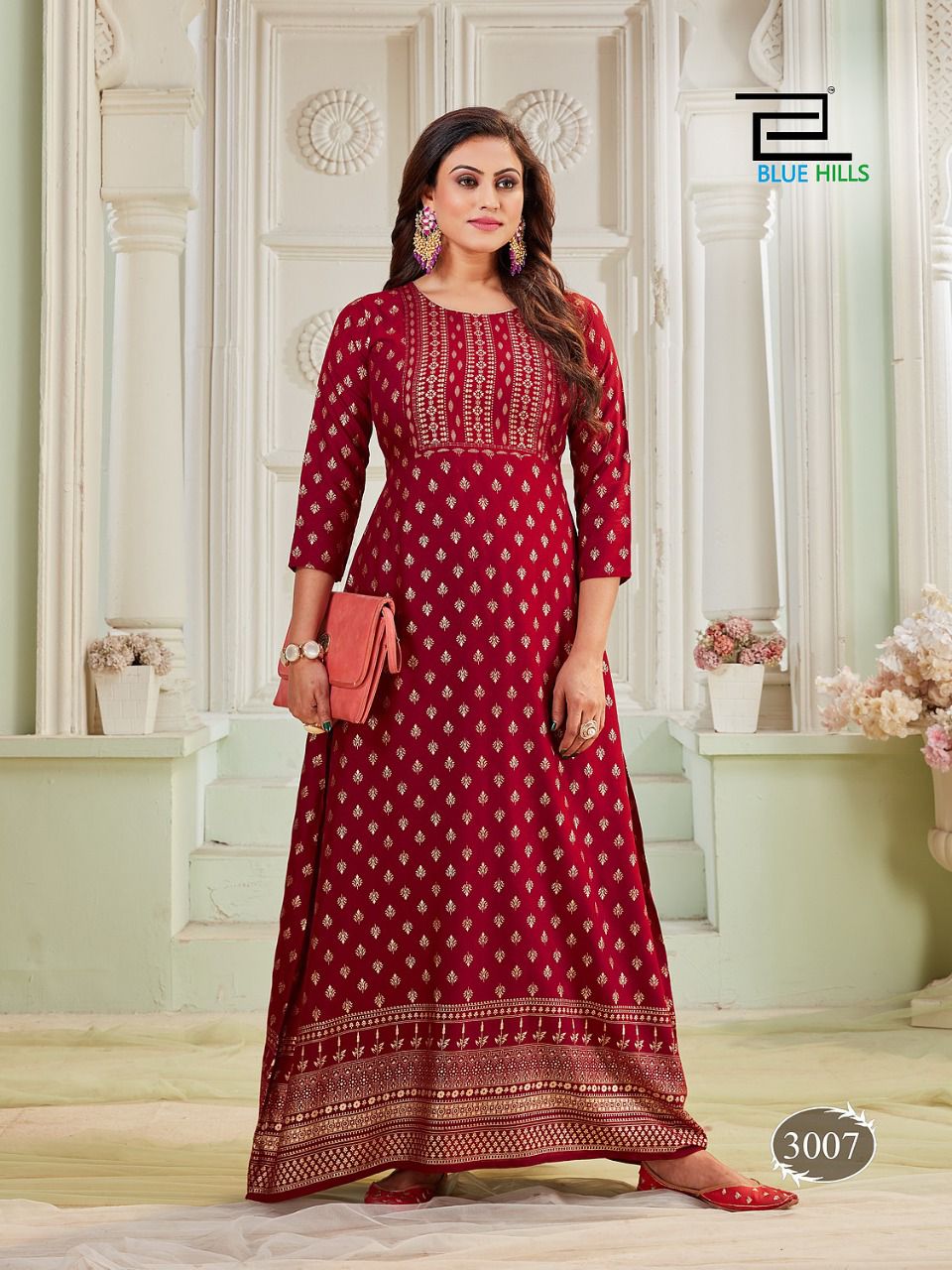 Blue Hills Poshak 3 New Exclusive Wear Rayon Long Printed Kurti Collection